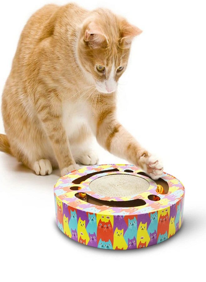 Pawsindia Cat Scratch Pad, Scratching Post, Scratcher Bed, Interactive Scratcher with Bell for Small Kittens and Adult Cats, Durable Cardboard, Scratch and Play, Round Shape, Size: 13 Inches - Image 1